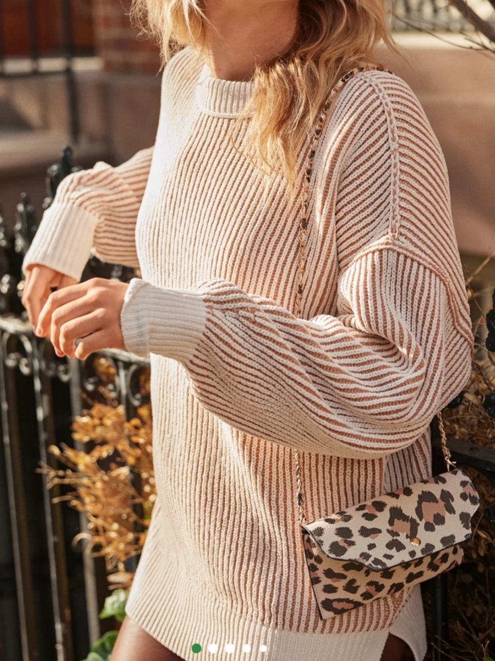 Aerie Beyond Chenille Striped Crewneck Sweater Beach Dune - Picture 1 of 8